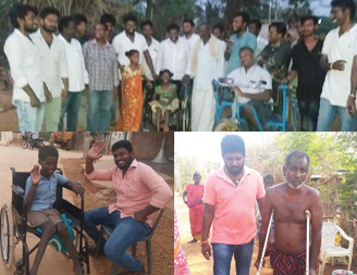 With the help of donors, tricycles and wheelchairs were given to Divyangs - 39 people